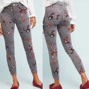 Pilcro and the Letterpress by Anthropologie Floral High-Rise Skinny Pant Gray 26
